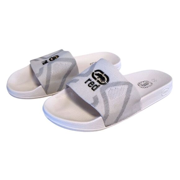 Ecko Unlimited White Grey Black Canvas Logo Slides Sandals Size 7.5 - Picture 4 of 8
